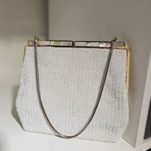 Evening Bag Mother Of Pearl & Glass Seed Beads MOP Purse Vtg Simpsons